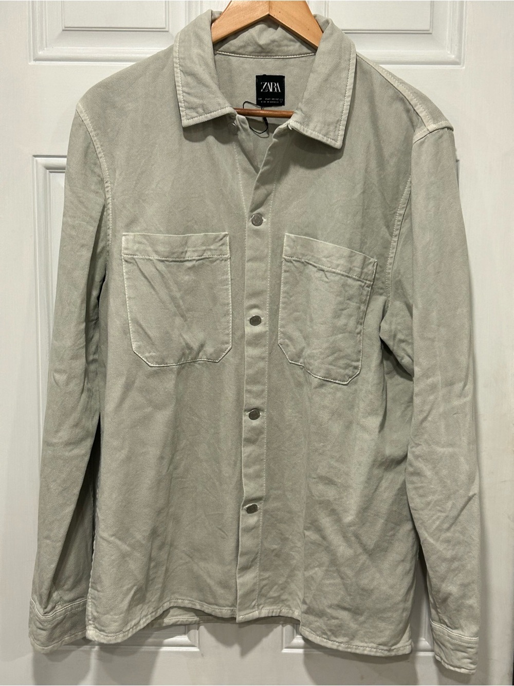 ZARA MAN Denim Lightweight Casual Overshirt Shacket - Faded Sage Green (Size L)
